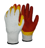 Х/Б «Стандарт» перчатки «Мастер защиты» с двойным латексным жёлто-красным обливом ладонной части, 10 класс, с двойным ручным оверлоком, с маркировкой, белые (23 см.)